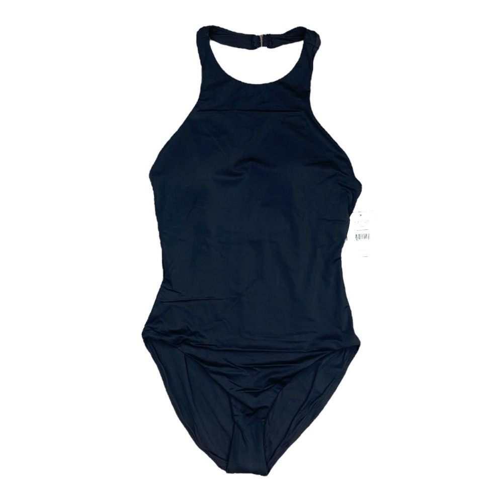 Andie The Luzon One Piece Swimsuit Large Black Halter Full Bottom Low Leg AO209
